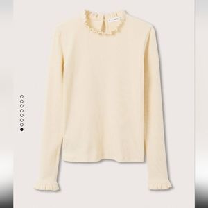 Mango long sleeve shirt with ruffles ribbed cream size small